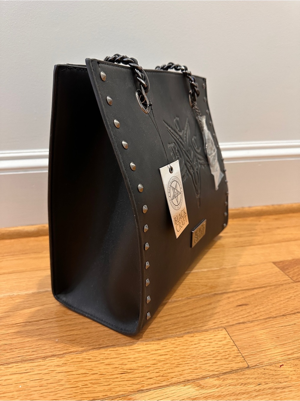 NWT Blackcraft Black Studded Shoulder Bag with Chain Handles - Picture 5 of 12